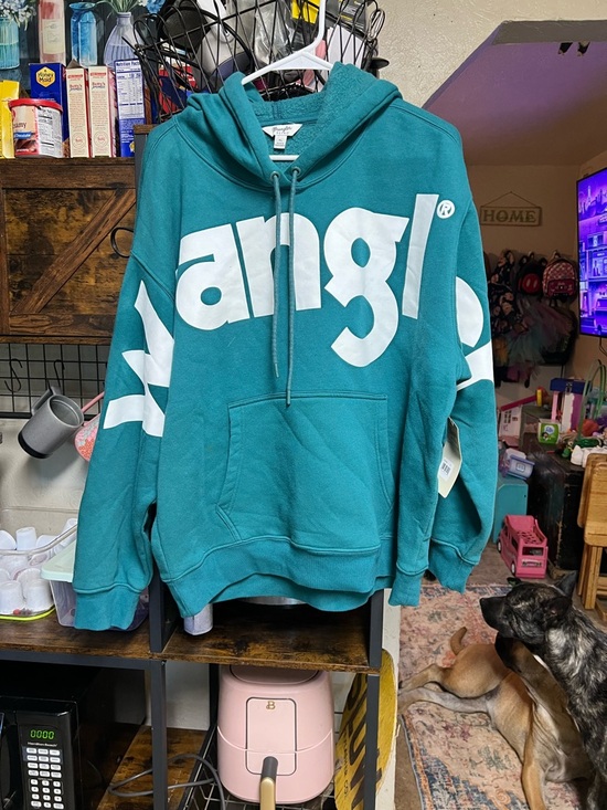 Wrangler Tops - Wrangler Teal Logo Hoodie - Bold White Graphic